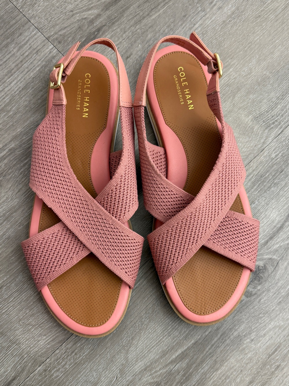 Cole Haan Rose Pink Knit Crossover Sandals size 10B